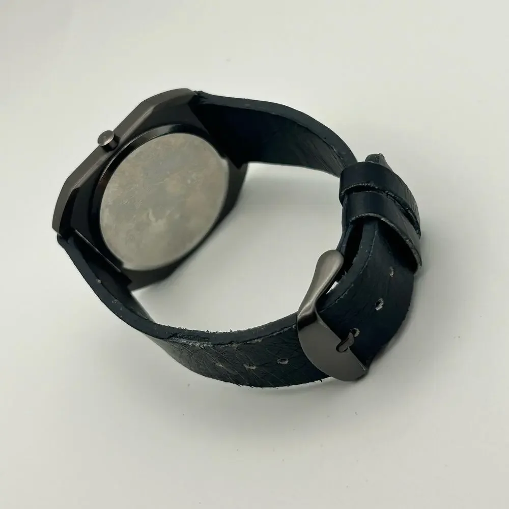 MAD Black Dial and Leather Metallic Gray Case Watch Working New Battery